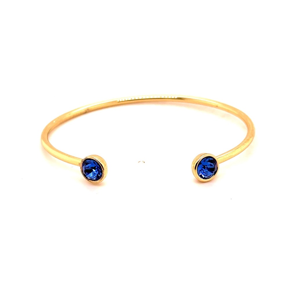 Gold Tone Blue Crystal Bezel Set Open Cuff Bangle Bracelet